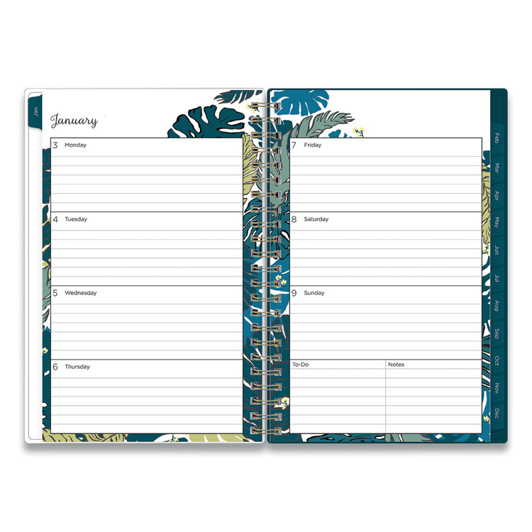 Blue Sky Grenada Create-Your-Own Cover Weekly/Monthly Planner, Jungle Leaf Artwork, 8 x 5, Green/Blue Cover, 12-Month (Jan-Dec): 2024 (BLS137275)