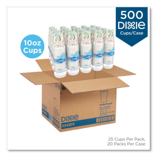 Dixie PerfecTouch Paper Hot Cups, 10 oz, Coffee Haze Design, 25 Sleeve, 20 Sleeves/Carton (DXE5310DX)