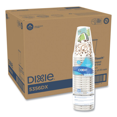 Dixie PerfecTouch Paper Hot Cups, 16 oz, Coffee Haze Design, 25 Sleeve, 20 Sleeves/Carton (DXE5356DX)