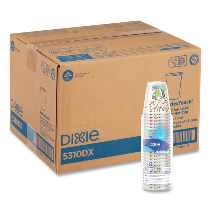 Dixie PerfecTouch Paper Hot Cups, 10 oz, Coffee Haze Design, 25 Sleeve, 20 Sleeves/Carton (DXE5310DX)
