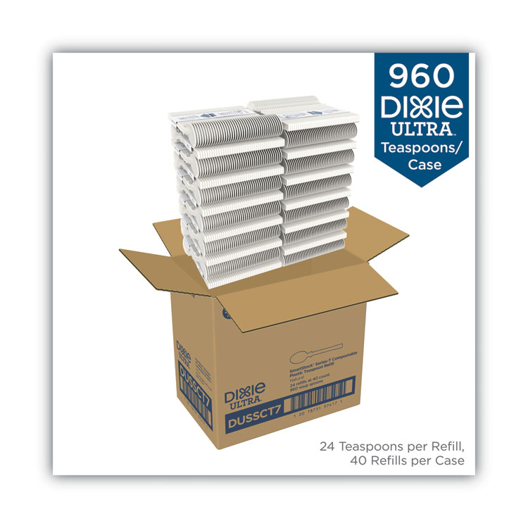 Dixie SmartStock Tri-Tower Dispensing System Cutlery, Teaspoons, Natural, 40/Pack, 24 Packs/Carton (DXEDUSSCT7)