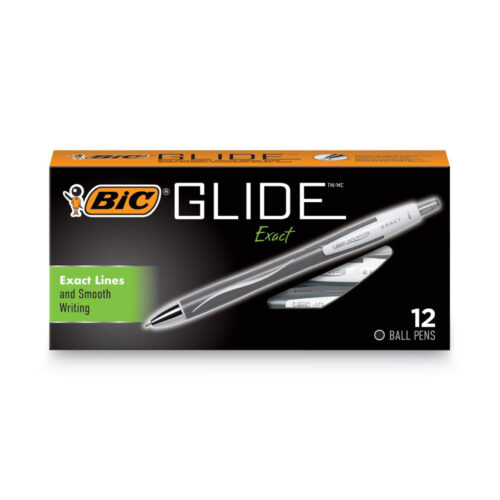 BIC GLIDE Exact Ballpoint Pen, Retractable, Fine 0.7 mm, Black Ink, Black Barrel, Dozen (BICVCGN11BK)