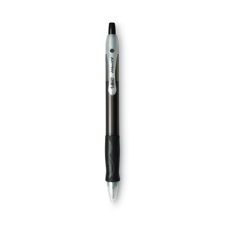 BIC Velocity Easy Glide Ballpoint Pen, Retractable, Medium 1 mm, Black Ink, Translucent Black Barrel, Dozen (BICVLG11BK)