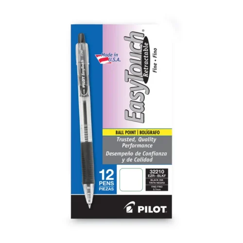 Pilot EasyTouch Ballpoint Pen, Retractable, Fine 0.7 mm, Black Ink, Clear Barrel, Dozen (PIL32210)