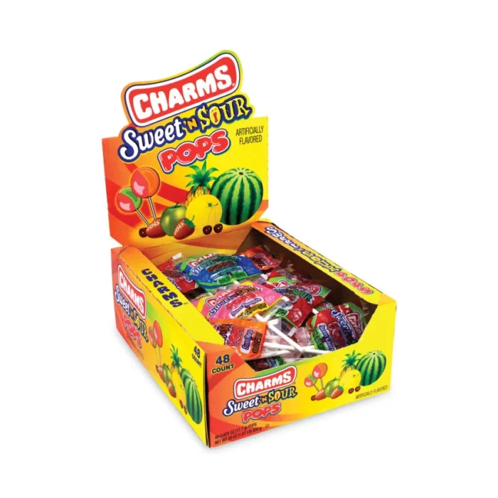 Charms Sweet and Sour Pop, Assorted Flavors, 0.63 oz, 48/Carton (GRR20900128)