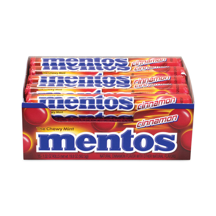 Mentos Cinnamon Singles Chewy Mints, 1.32 oz, 15 Rolls/Carton (GRR20900454)