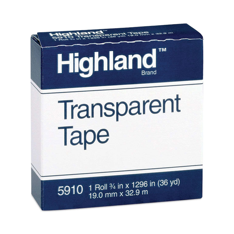 Highland Transparent Tape, 1" Core, 0.75" x 36 yds, Clear (MMM5910341296)