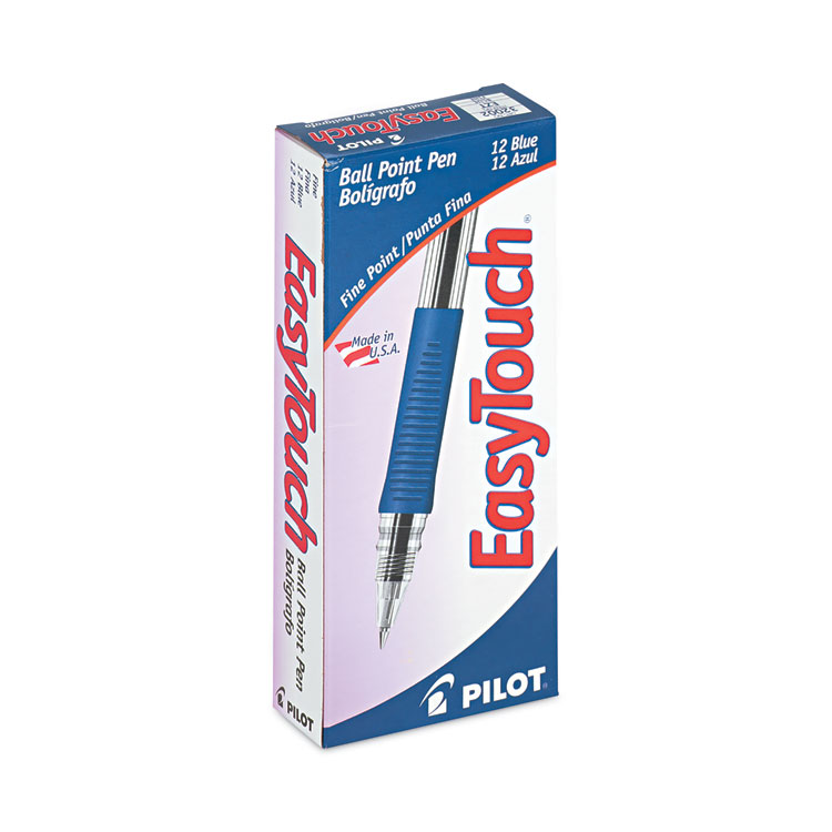 Pilot EasyTouch Ballpoint Pen, Stick, Fine 0.7 mm, Blue Ink, Clear/Blue Barrel, Dozen (PIL32002)