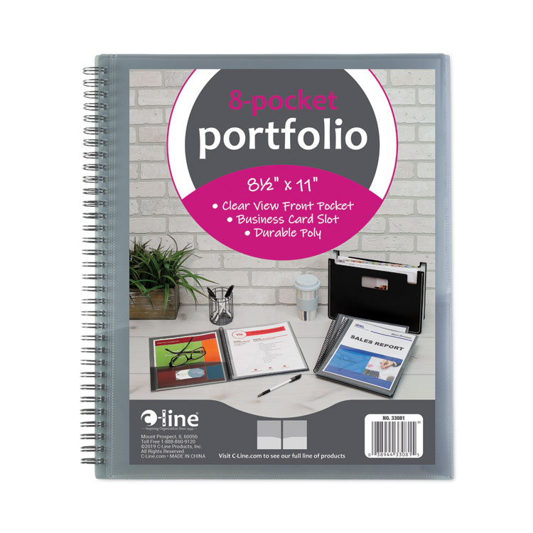 C-Line Eight-Pocket Portfolio, Polypropylene, 8.5 x 11, Smoke/Smoke (CLI33081)