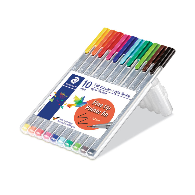 Staedtler Triplus Fineliner Porous Point Pen, Stick, Extra-Fine 0.3 mm, Assorted Ink and Barrel Colors, 10/Pack (STD334SB10A6)