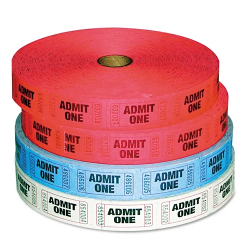 Iconex Admit-One Ticket Multi-Pack, 2 Red, 1 Blue, 1 White, 2,000/Roll, 4 Rolls/Pack (ICX94190081)