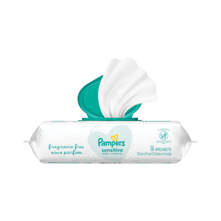 Pampers Sensitive Baby Wipes, 1-Ply, 6.8 x 7, Unscented, White, 56/Pack (PGC87076EA)