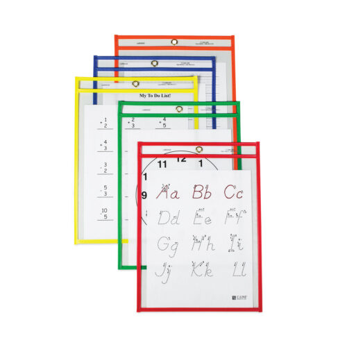 C-Line Reusable Dry Erase Pockets, 9 x 12, Assorted Primary Colors, 25/Box (CLI40620)