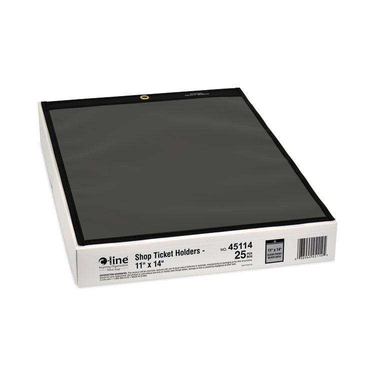C-Line Stitched Shop Ticket Holders, Super Heavy-Duty, 11 x 14 Insert, Clear Front, Black Pressboard Back, Black Border, 25/Box (CLI45114)