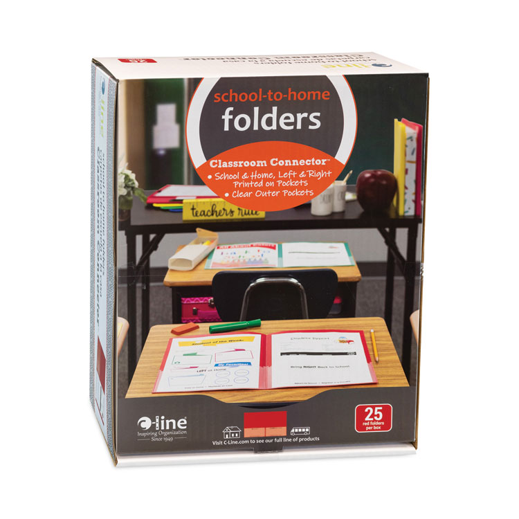 C-Line Classroom Connector Folders, 11 x 8.5, Red, 25/Box (CLI32004)