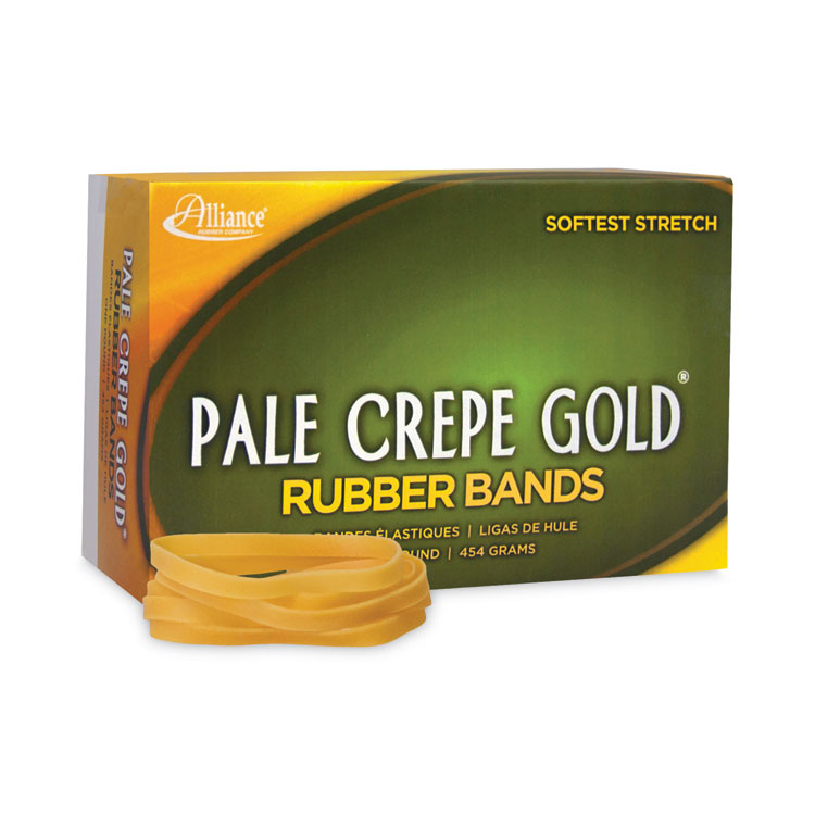 Alliance Pale Crepe Gold Rubber Bands, Size 64, 0.04" Gauge, Golden Crepe, 1 lb Box, 490/Box (ALL20645)