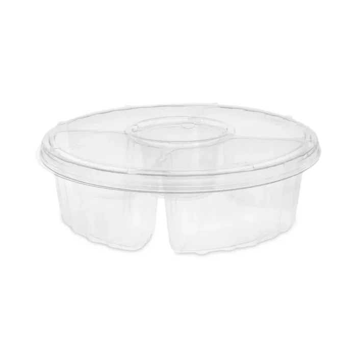 Pactiv Evergreen Dip Cup Platter, 4-Compartment, 64 oz, 10" Diameter, Clear, Plastic, 100/Carton (PCT1064DP4CLRL)
