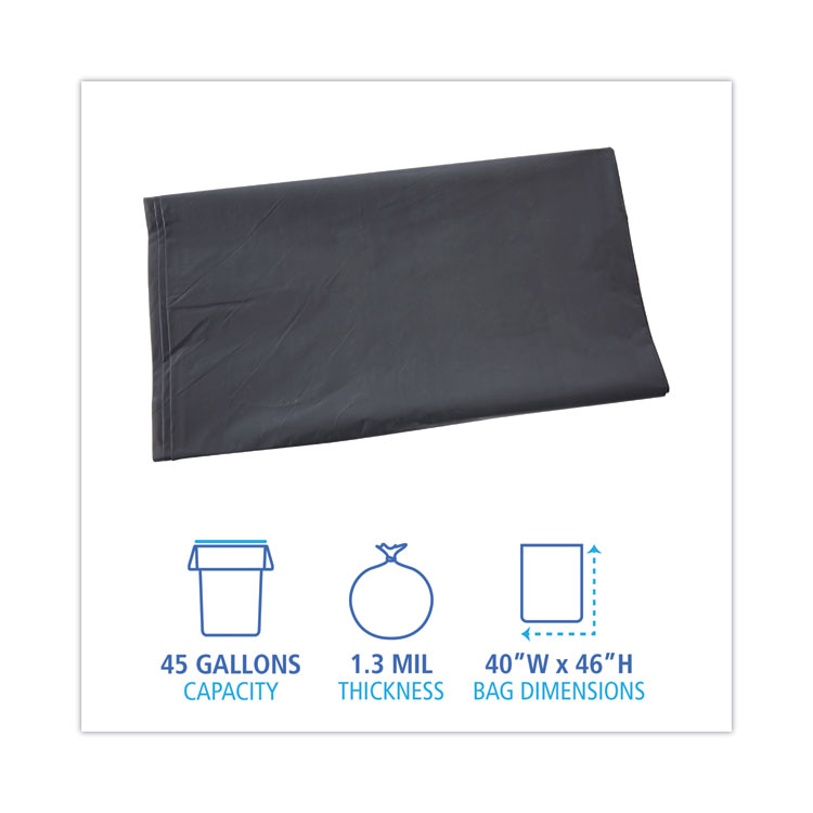 Boardwalk Linear Low Density Industrial Can Liners, 45 gal, 1.3 mil, 40" x 46", Gray, Flat Pack, 100/Carton (BWKG4046G)