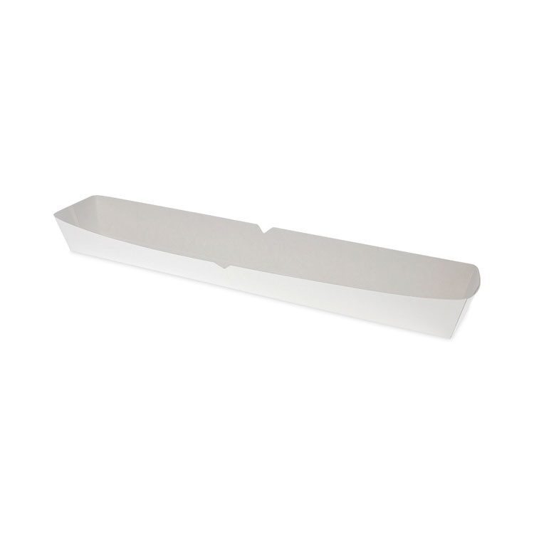 Pactiv Evergreen Paperboard Boat Basket is great for hot dogs and snacks at food trucks, fast-food places, or events. It’s grease-resistant, holds 16 oz, and has easy-to-tear sections (perforations) for splitting portions or airflow. Size: 12.5” long x 2” wide x 1.75” tall. Comes in white, sold in bulk, 500 trays per box. Perfect for quick, mess-free meals!