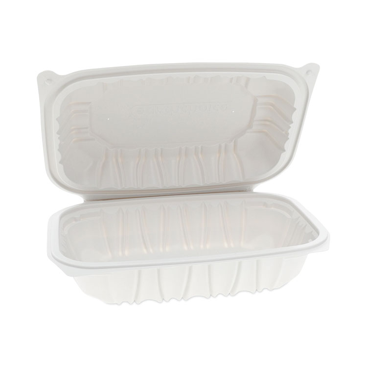Pactiv Evergreen EarthChoice Vented Microwavable MFPP Hinged Lid Container, 9 x 6 x 2.75, White, Plastic, 170/Carton (PCTYCNW0207)