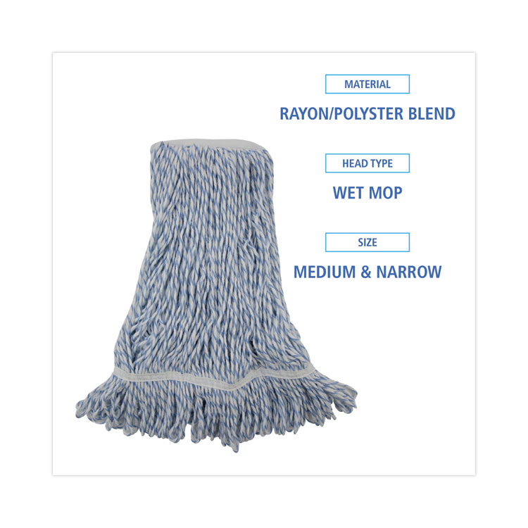 Boardwalk Mop Head, Floor Finish, Narrow, Rayon/Polyester, Medium, White/Blue, 12/Carton (BWK542CT)