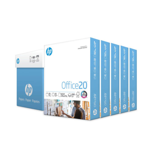 HP Papers Office20 Paper, 92 Bright, 20 lb Bond Weight, 8.5 x 11, White, 500 Sheets/Ream, 5 Reams/Carton (HEW172160)