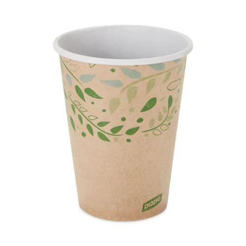 Dixie EcoSmart Recycled Fiber Hot/Cold Cups, 12 oz, Kraft/Green, 50/Sleeve, 20 Sleeves/Carton (DXE2342R)