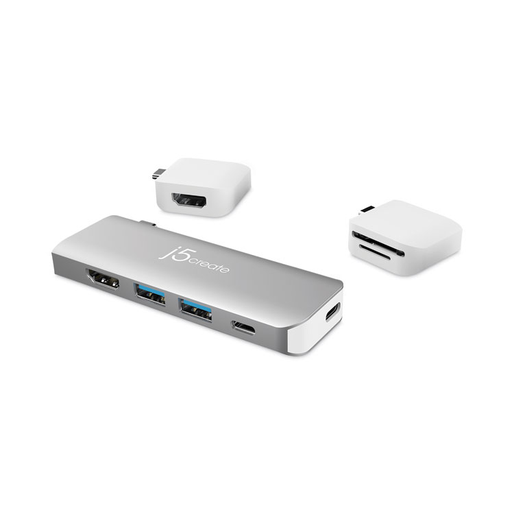 j5create UltraDrive USB-C Dual Display Modular Minidock, Silver (JCRJCD387)