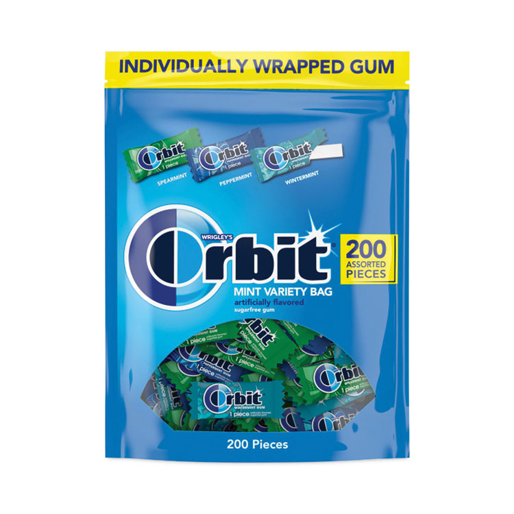 Orbit Sugar-Free Chewing Gum, Spearmint/Peppermint/Wintermint, 200 Pieces/Pack (WRIMMM27955)