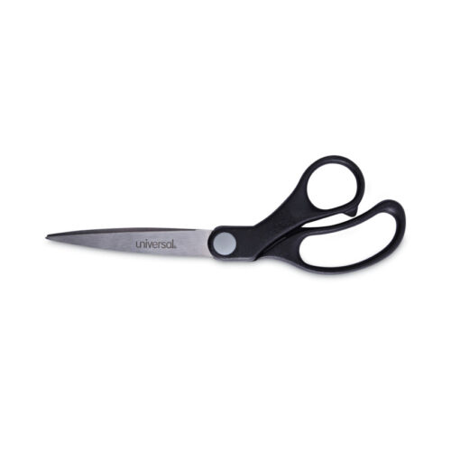 Universal Stainless Steel Office Scissors, 8.5" Long, 3.75" Cut Length, Offset Black Handle (UNV92010)