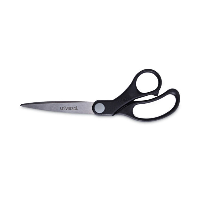 Universal Stainless Steel Office Scissors, 8.5" Long, 3.75" Cut Length, Offset Black Handle (UNV92010)