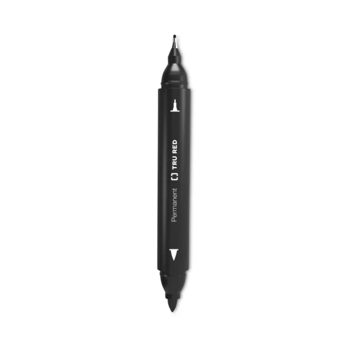 TRU RED Permanent Marker, Pen-Style Twin-Tip, Extra-Fine/Fine Bullet/Needle Tips, Black, 4/Pack (TUD24417735)