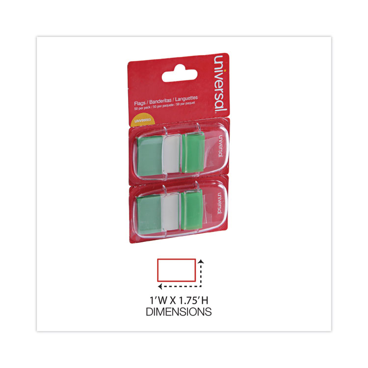 Universal Page Flags, Green, 50 Flags/Dispenser, 2 Dispensers/Pack (UNV99003)