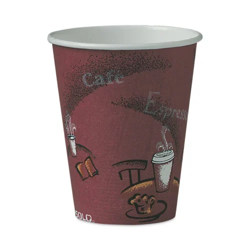 SOLO Paper Hot Drink Cups in Bistro Design, 8 oz, Maroon, 50/Pack (SCC378SIPK)