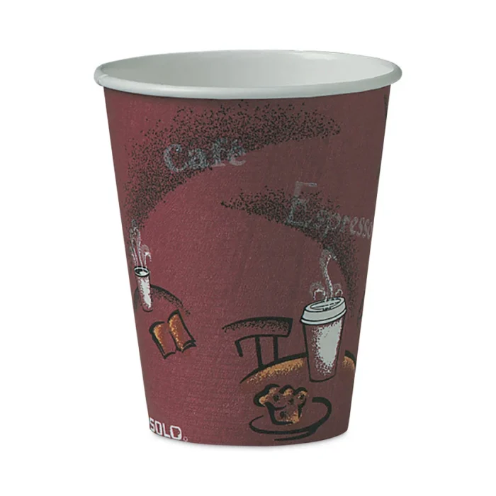 SOLO Paper Hot Drink Cups in Bistro Design, 8 oz, Maroon, 50/Pack (SCC378SIPK)