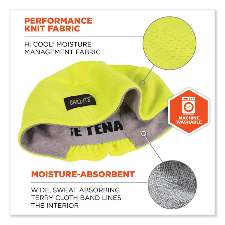 ergodyne Chill-Its 6630 High-Performance Terry Cloth Skull Cap, Polyester, One Size Fits Most, Lime (EGO12505)