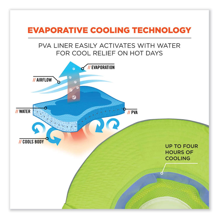 ergodyne Chill-Its 8935CT Hi-Vis PVA Ranger Sun Hat, Small/Medium, Lime (EGO12590)