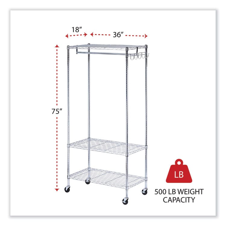 ALEGR363618SR - Alera Wire Shelving Garment Rack, 30 Garments, 36w x 18d x 75h, Silver (ALEGR363618SR) - Image 2