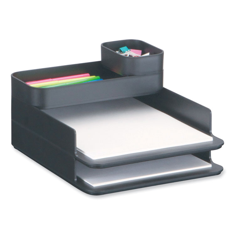 Safco Plastic Stacking Desktop Sorter Set, 4 Sections, 10" x 12.25" x 6.25", Black (SAF3285BL)
