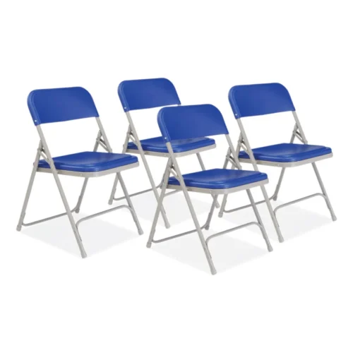 NPS 800 Series Premium Plastic Folding Chair, Supports Up to 500 lb, 18" Seat Height, Blue Seat, Blue Back, Gray Base, 4/Carton (NPS805)q