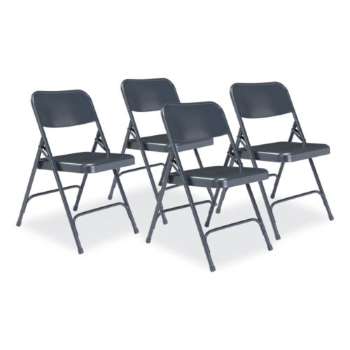 NPS 200 Series Premium All-Steel Double Hinge Folding Chair, Supports Up to 500 lb, 17.25" Seat Height, Blue, 4/Carton (NPS204)