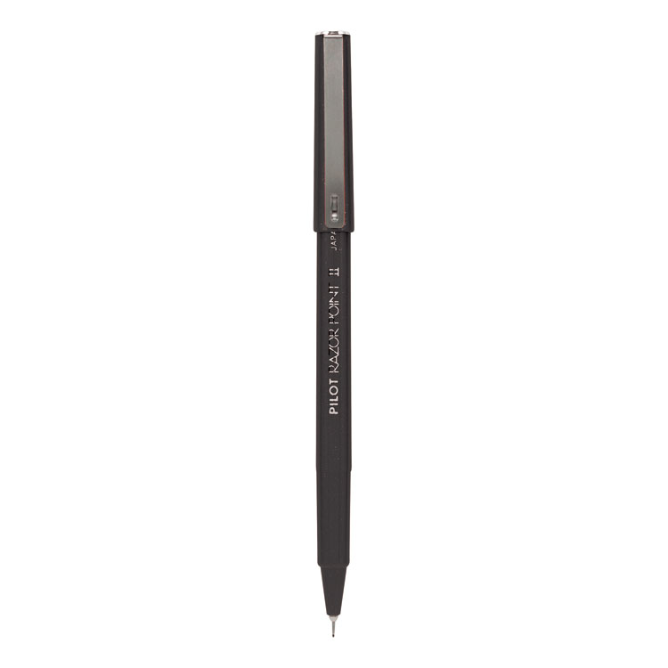 Pilot Razor Point Fine Line Porous Point Pen, Stick, Extra-Fine 0.3 mm, Black Ink, Black Barrel, Dozen (PIL11001)