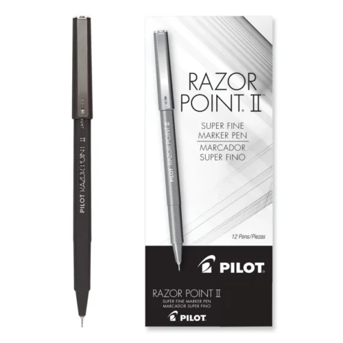 Pilot Razor Point Fine Line Porous Point Pen, Stick, Extra-Fine 0.3 mm, Black Ink, Black Barrel, Dozen (PIL11001)