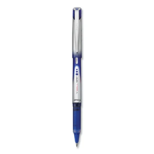 Pilot VBall Grip Liquid Ink Roller Ball Pen, Stick, Fine 0.7 mm, Blue Ink, Blue/Silver Barrel, Dozen (PIL35571)