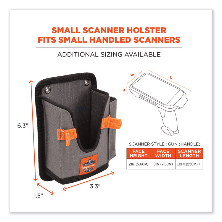 ergodyne Squids 5543 Handheld Barcode Scanner Mount Holder with Fastener Straps, 2 Compartments, 3.5 x 1.5 x 6.3, Gray (EGO19184)