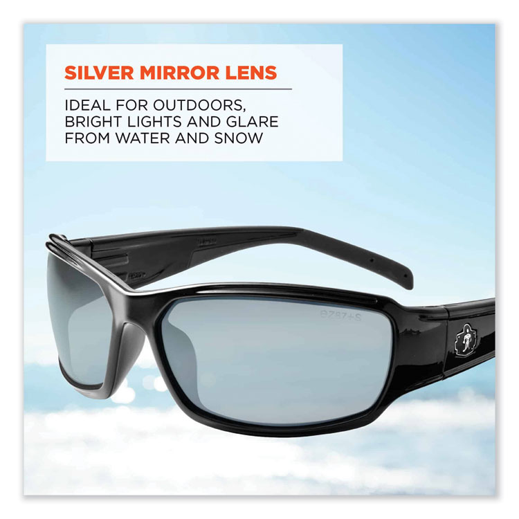 ergodyne Skullerz Thor Safety Glasses, Black Nylon Impact Frame, Silver Mirror Polycarbonate Lens (EGO51042)