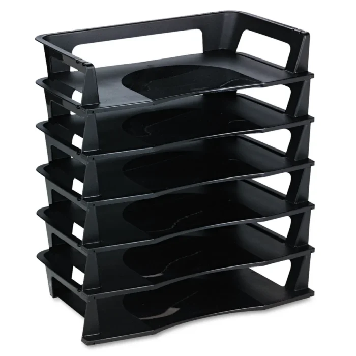 Rubbermaid Regeneration Recycled Plastic Letter Tray, 6 Sections, Letter Size Files, 9.13" x 15.25" x 2.75", Black (RUB86028)