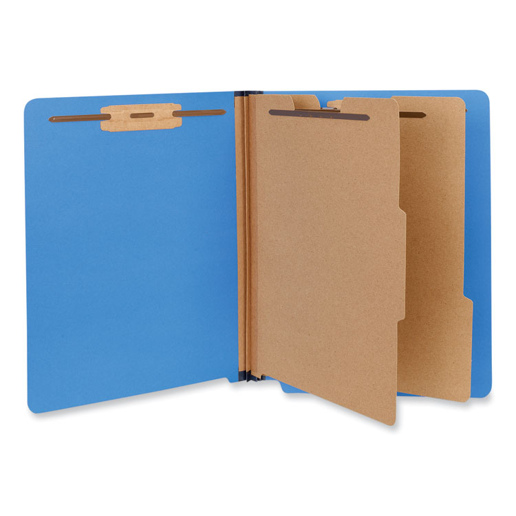 UNV10318 - Universal Deluxe Six-Section Pressboard End Tab Classification Folders, 2 Dividers, 6 Fasteners, Letter Size, Cobalt Blue, 10/Box (UNV10318) - Image 2