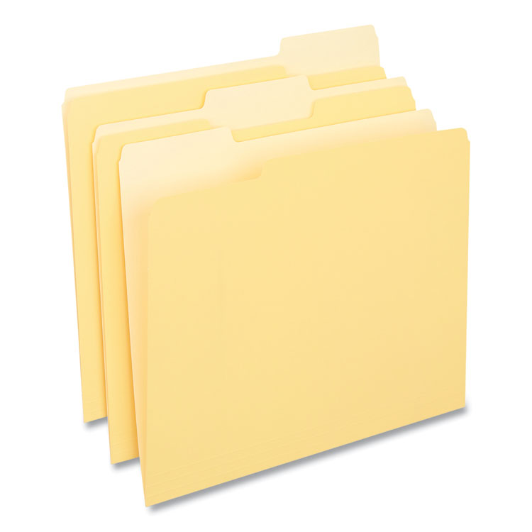 Universal Deluxe Colored Top Tab File Folders, 1/3-Cut Tabs: Assorted, Letter Size, Yellow/Light Yellow, 100/Box (UNV10504)