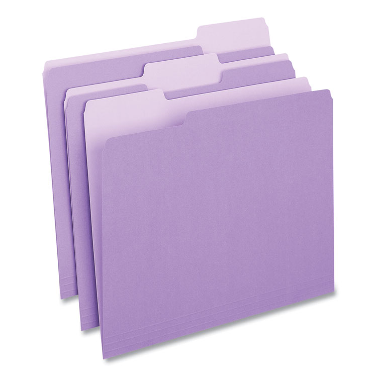 Universal Deluxe Colored Top Tab File Folders, 1/3-Cut Tabs: Assorted, Letter Size, Violet/Light Violet, 100/Box (UNV10505)